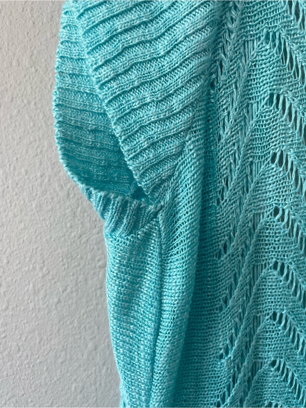 Maurices turquoise open-knit short-sleeve duster/cardigan Size 1 - Picture 7 of 9